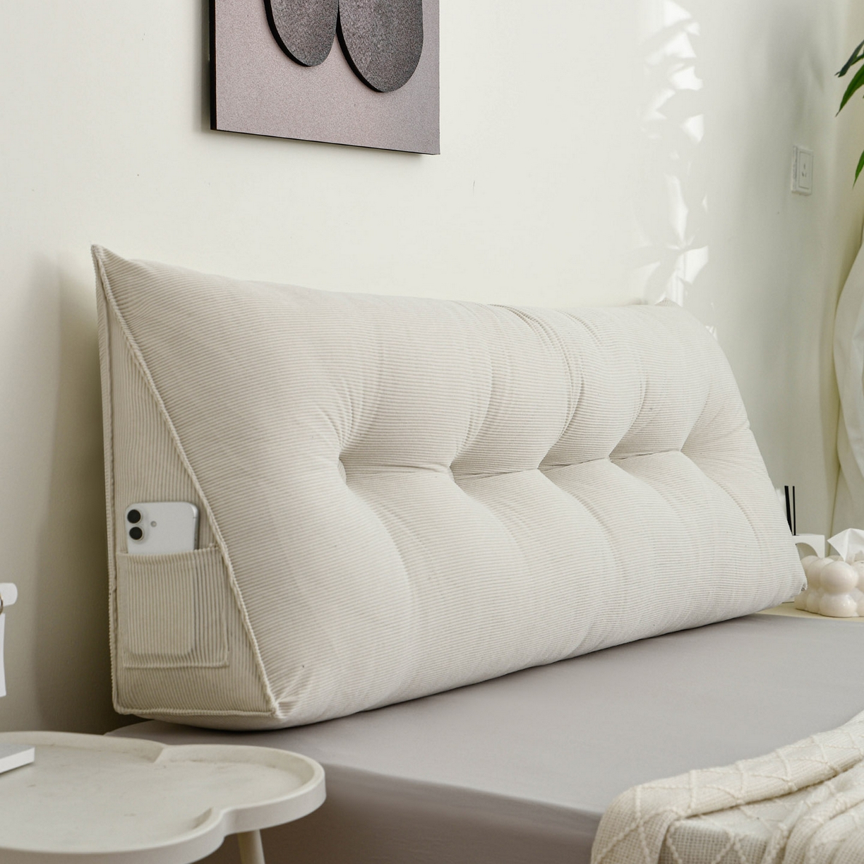 91家纺网 家纺一手货源 找家纺 美达人 2025新款灯芯绒三角靠背 灯芯绒-米白色-三角