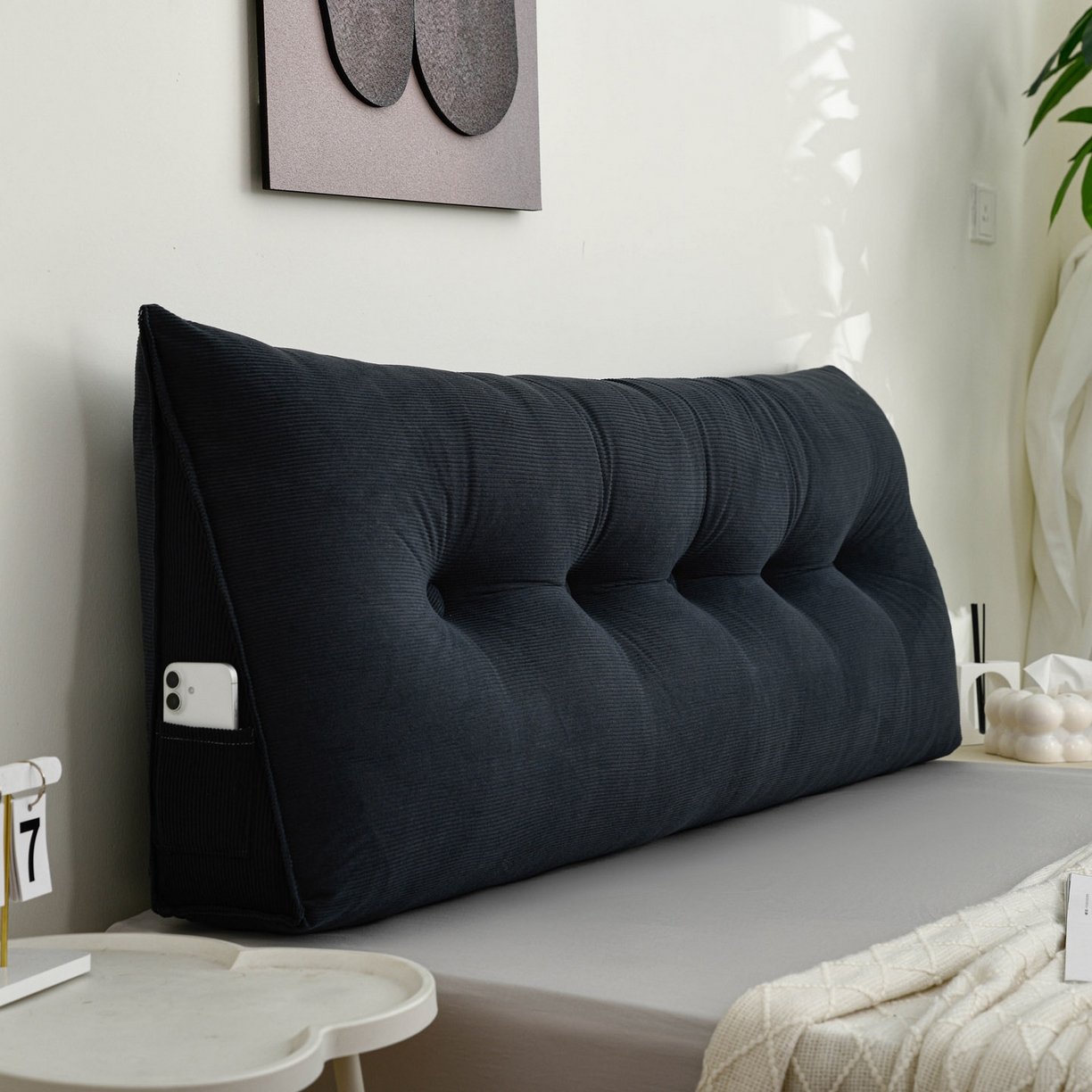 91家纺网 家纺一手货源 找家纺 美达人 2025新款灯芯绒三角靠背 灯芯绒-黑色-三角