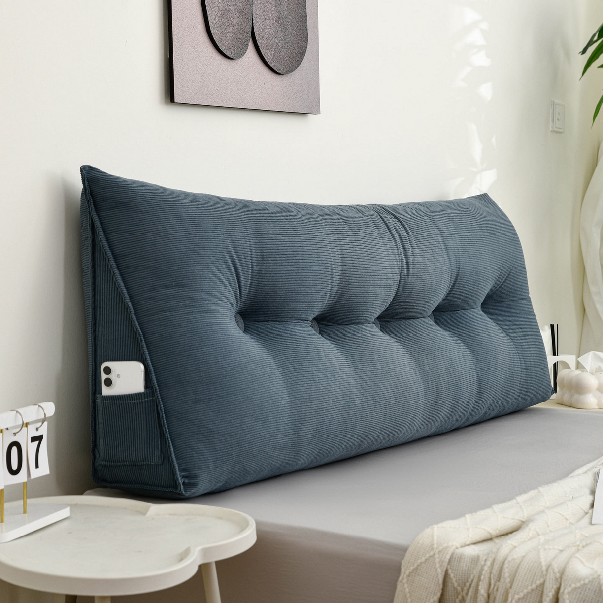 91家纺网 家纺一手货源 找家纺 美达人 2025新款灯芯绒三角靠背 灯芯绒-蓝色-三角