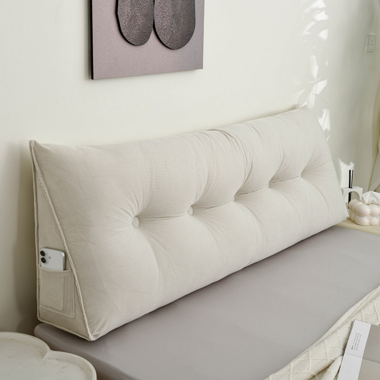 91家纺网 家纺一手货源 找家纺 美达人 2025新款灯芯绒三角靠背 灯芯绒-米白色-三角