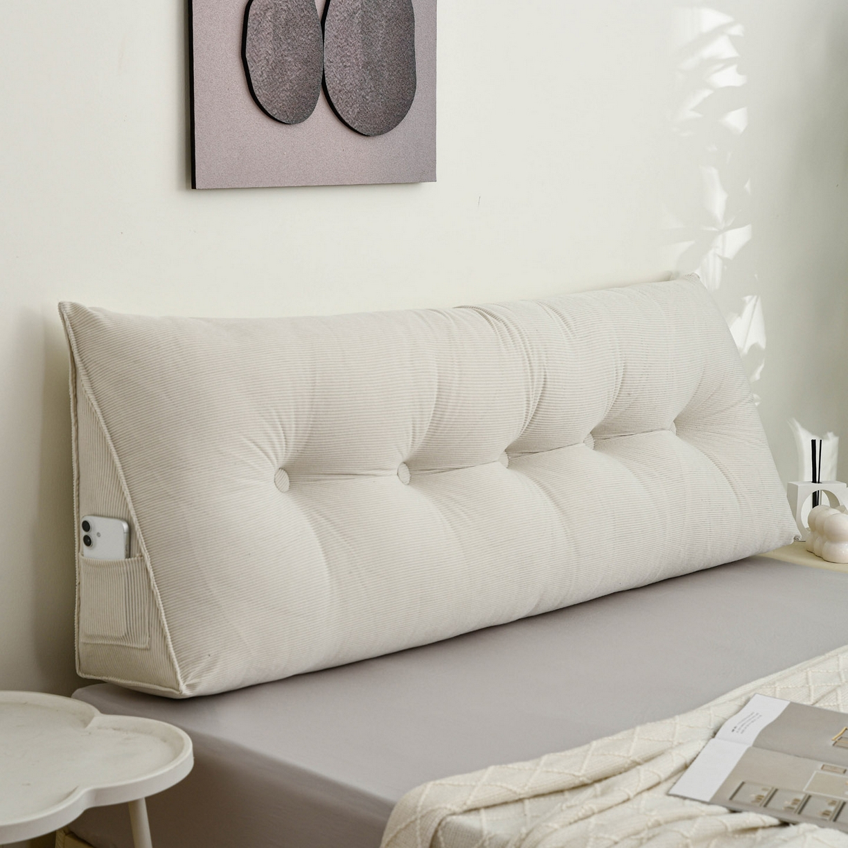 91家纺网 家纺一手货源 找家纺 美达人 2025新款灯芯绒三角靠背 灯芯绒-米白色-三角