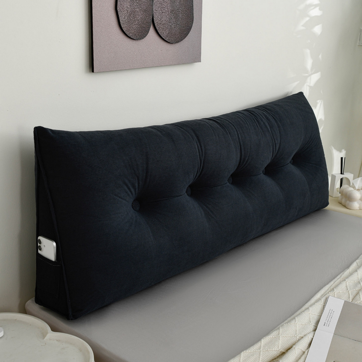 91家纺网 家纺一手货源 找家纺 美达人 2025新款灯芯绒三角靠背 灯芯绒-黑色-三角