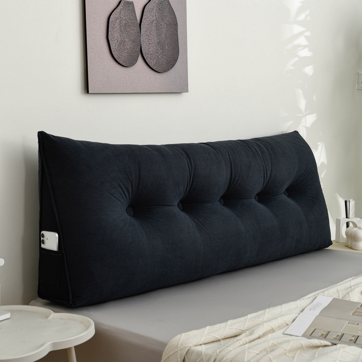 91家纺网 家纺一手货源 找家纺 美达人 2025新款灯芯绒三角靠背 灯芯绒-黑色-三角