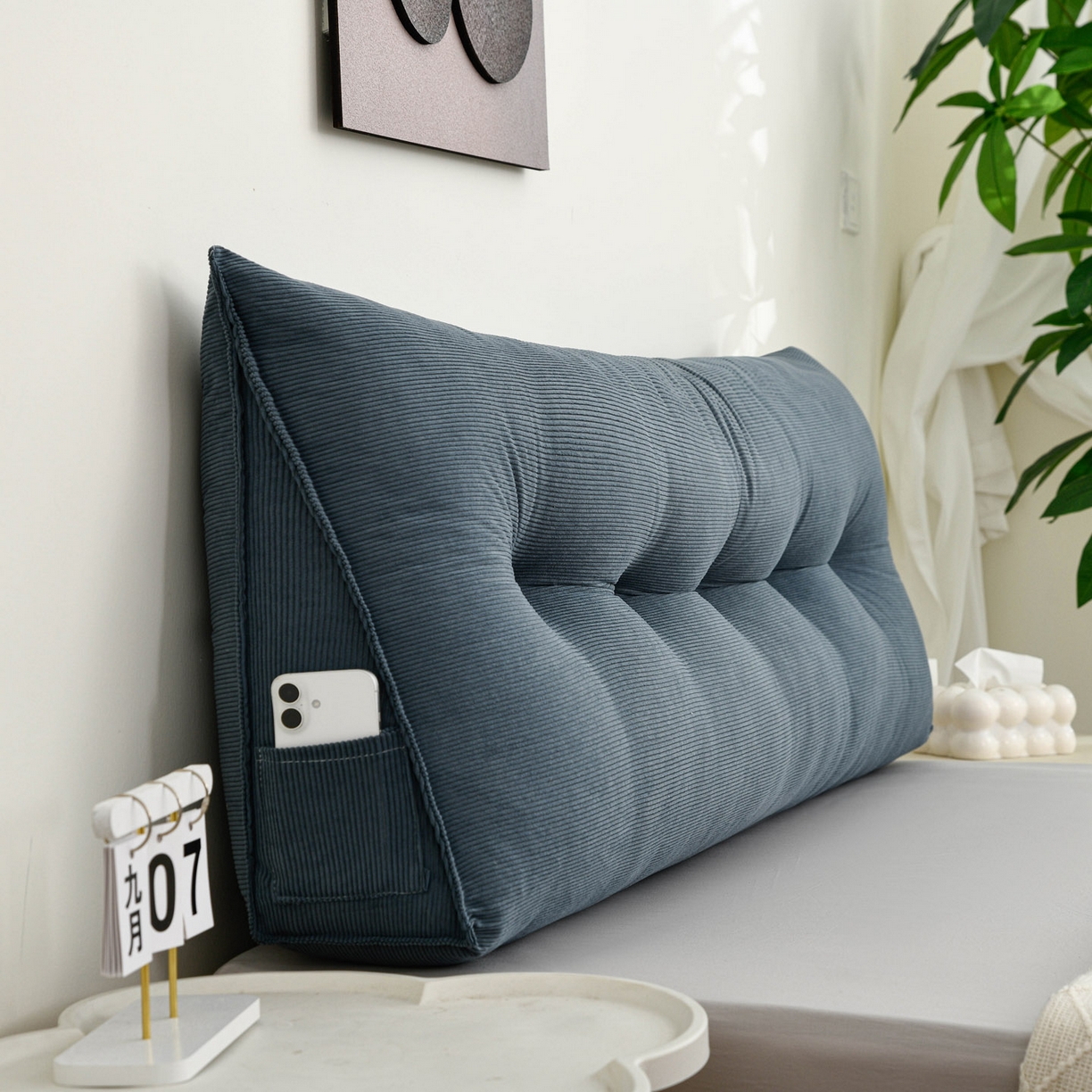 91家纺网 家纺一手货源 找家纺 美达人 2025新款灯芯绒三角靠背 灯芯绒-蓝色-三角