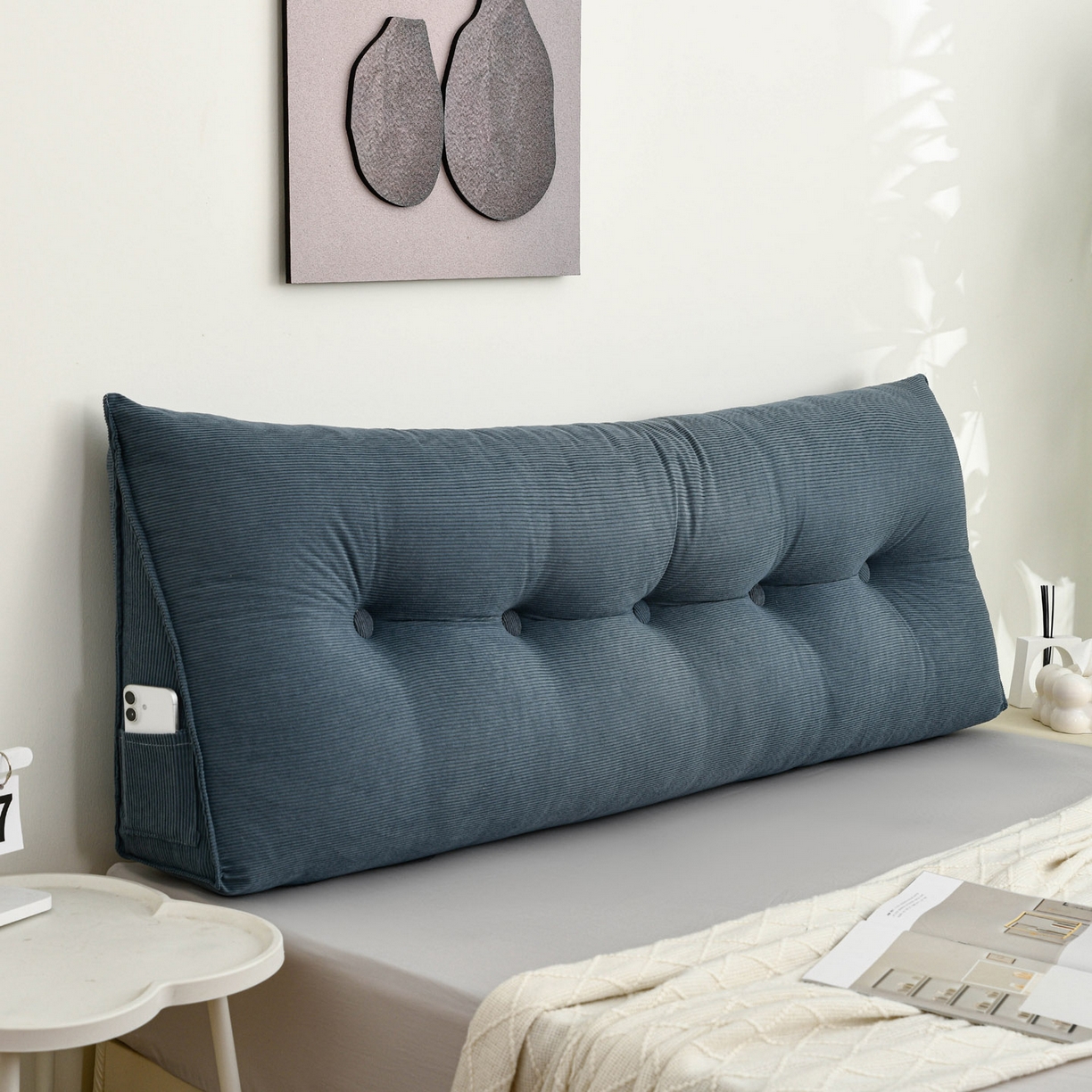 91家纺网 家纺一手货源 找家纺 美达人 2025新款灯芯绒三角靠背 灯芯绒-蓝色-三角