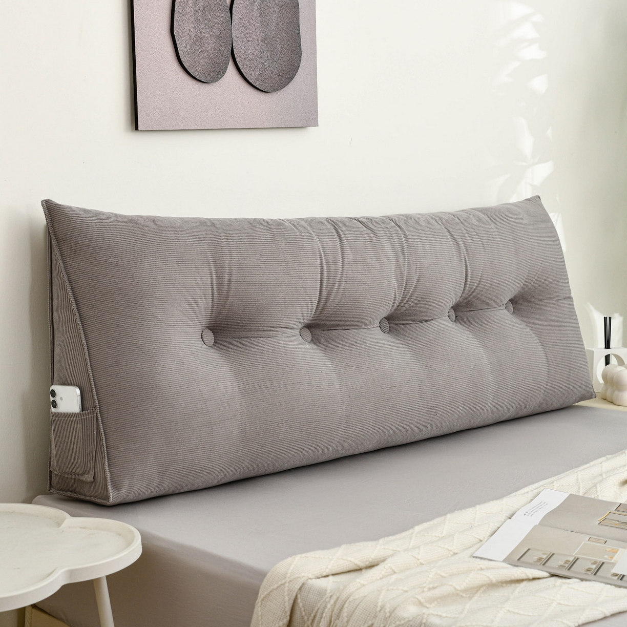 91家纺网 家纺一手货源 找家纺 美达人 2025新款灯芯绒三角靠背 灯芯绒-灰色-三角