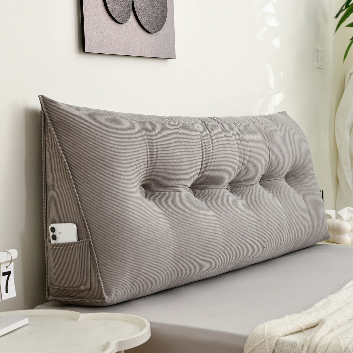 91家纺网 家纺一手货源 找家纺 美达人 2025新款灯芯绒三角靠背 灯芯绒-灰色-三角