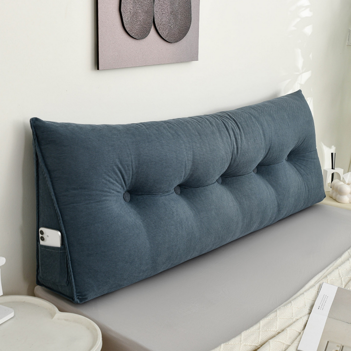 91家纺网 家纺一手货源 找家纺 美达人 2025新款灯芯绒三角靠背 灯芯绒-蓝色-三角