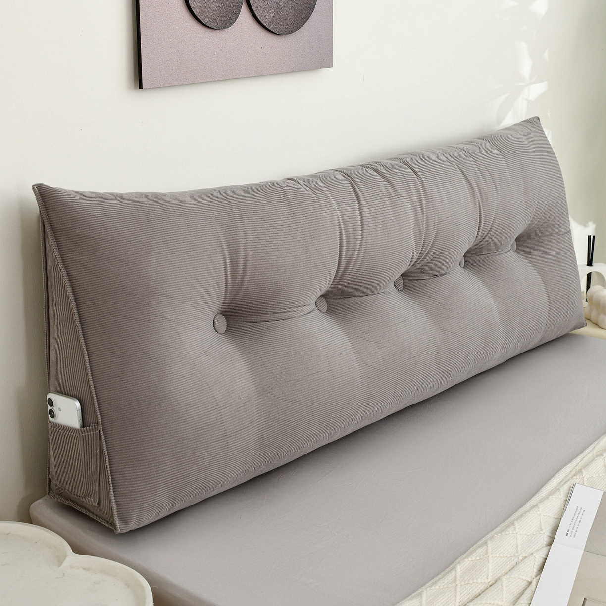 91家纺网 家纺一手货源 找家纺 美达人 2025新款灯芯绒三角靠背 灯芯绒-灰色-三角