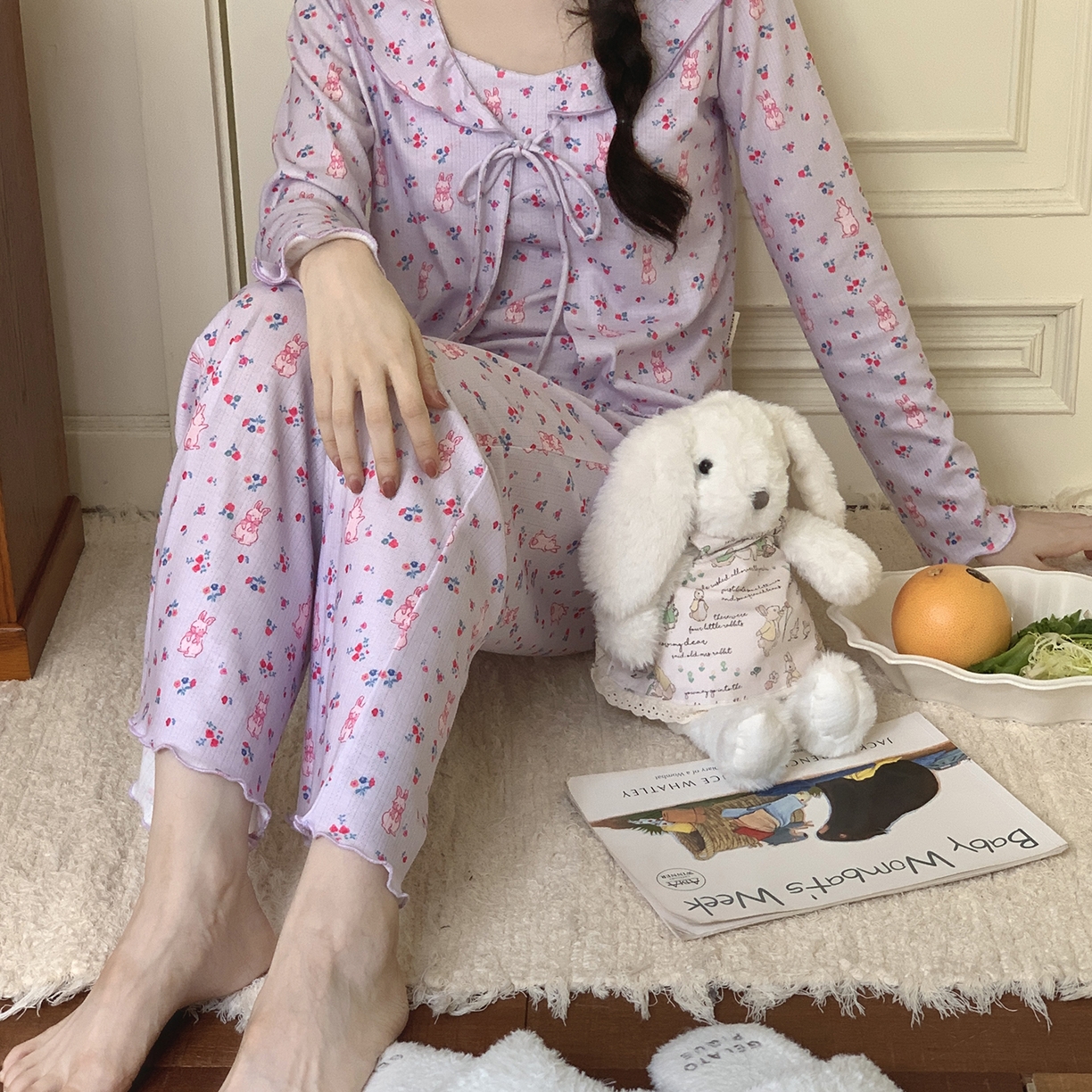 91家纺网 家纺一手货源 找家纺 妍景家居生活馆 2025新款害羞兔兔三件套 紫色