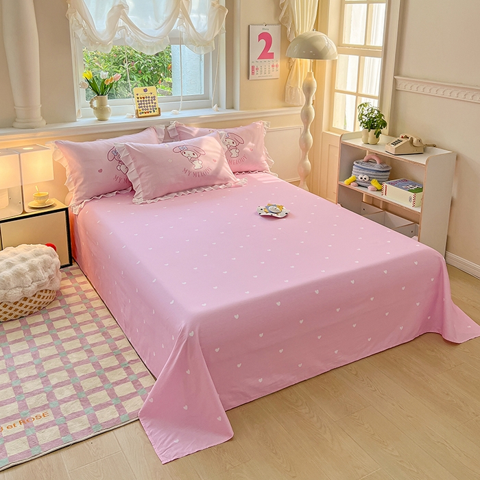 91家纺网 家纺一手货源 找家纺 玉元坊 2025新款三丽鸥全棉纯棉大版花边款床品三四件套第一批 （长期有货 不断货） 大版花边-粉兔草莓