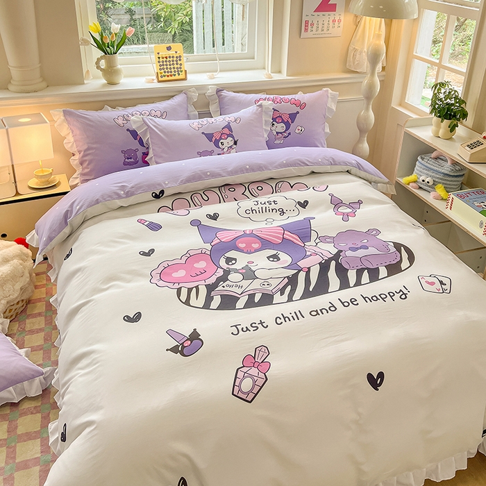 91家纺网 家纺一手货源 找家纺 玉元坊 2025新款三丽鸥全棉纯棉大版花边款床品三四件套第一批 （长期有货 不断货） 大版花边-扑克