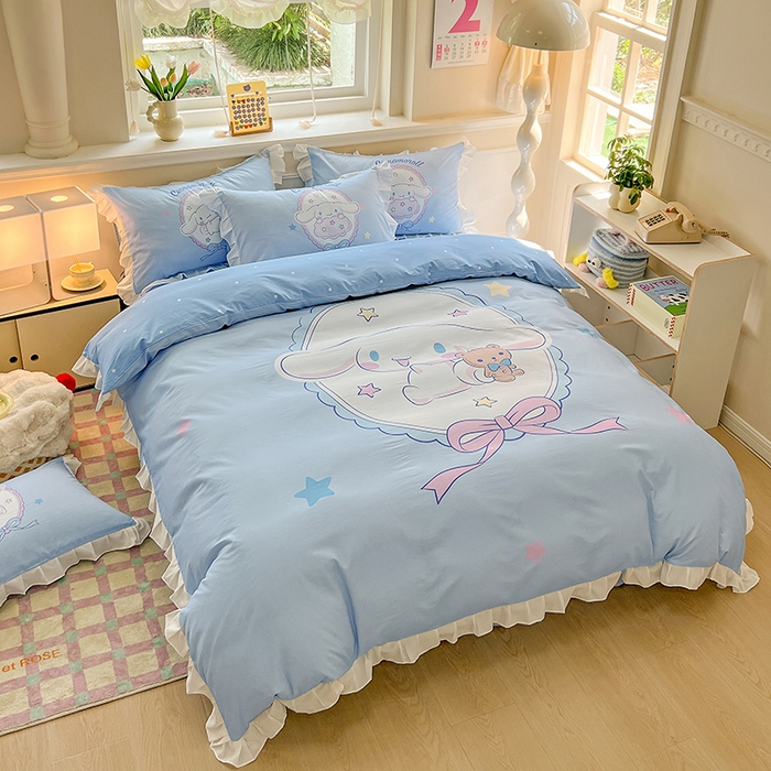 91家纺网 家纺一手货源 找家纺 玉元坊 2025新款三丽鸥全棉纯棉大版花边款床品三四件套第一批 （长期有货 不断货） 大版花边-大耳兔