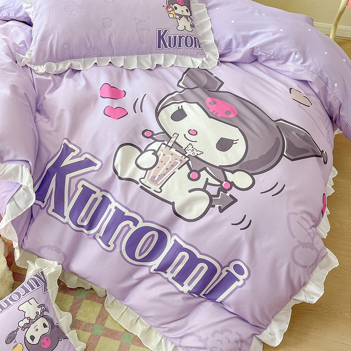 91家纺网 家纺一手货源 找家纺 玉元坊 2025新款三丽鸥全棉纯棉大版花边款床品三四件套第一批 （长期有货 不断货） 大版花边-饮料