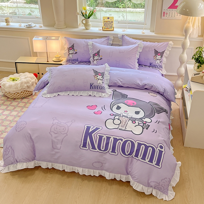 91家纺网 家纺一手货源 找家纺 玉元坊 2025新款三丽鸥全棉纯棉大版花边款床品三四件套第一批 （长期有货 不断货） 大版花边-饮料