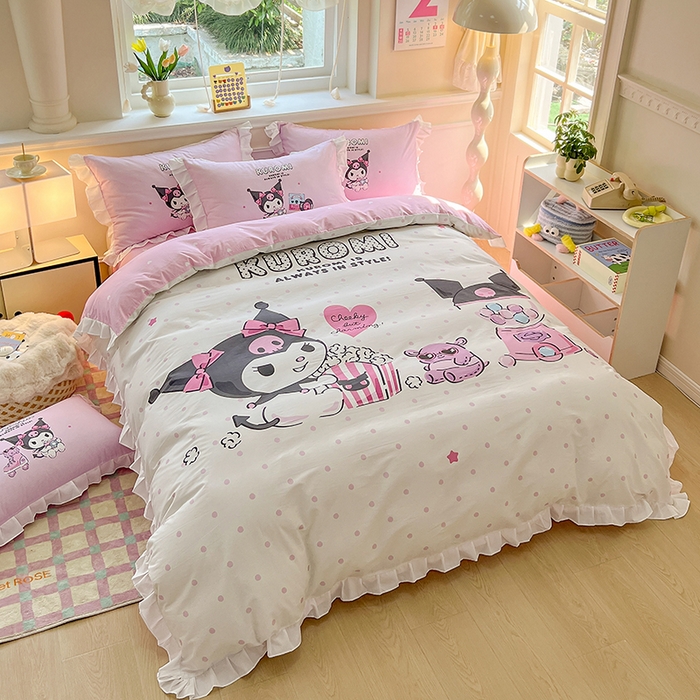 91家纺网 家纺一手货源 找家纺 玉元坊 2025新款三丽鸥全棉纯棉大版花边款床品三四件套第一批 （长期有货 不断货） 大版花边-爆米花