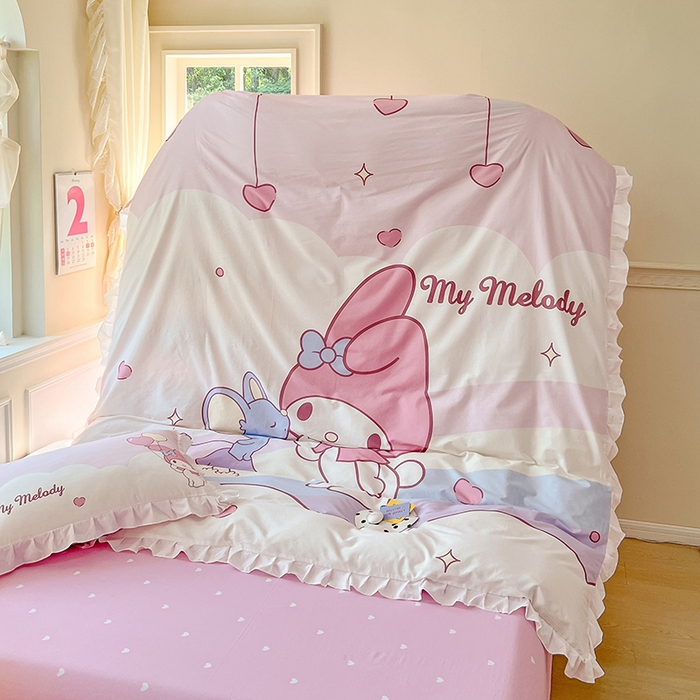 91家纺网 家纺一手货源 找家纺 玉元坊 2025新款三丽鸥全棉纯棉大版花边款床品三四件套第一批 （长期有货 不断货） 大版花边-粉兔亲亲