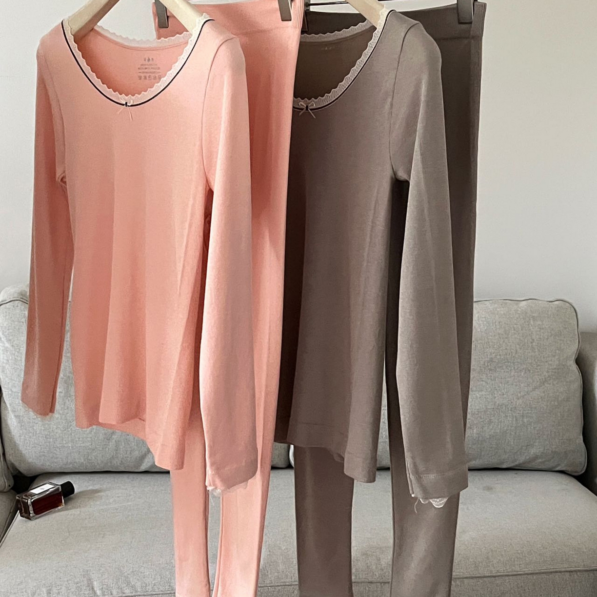 妍景家居生活馆 2025新款轻感圆领秋衣秋裤套装 桃粉色