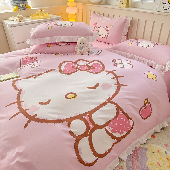 91家纺网 家纺一手货源 找家纺 玉元坊 2025新款三丽鸥全棉纯棉大版花边款床品三四件套第二批 （长期有货 不断货） 花边款-晚安凯蒂