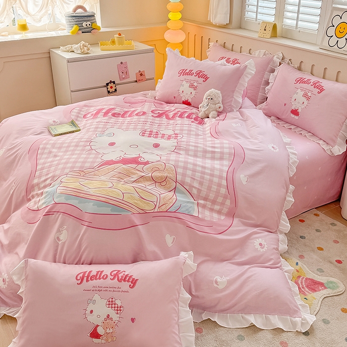 91家纺网 家纺一手货源 找家纺 玉元坊 2025新款三丽鸥全棉纯棉大版花边款床品三四件套第二批 （长期有货 不断货） 花边款-心动凯蒂