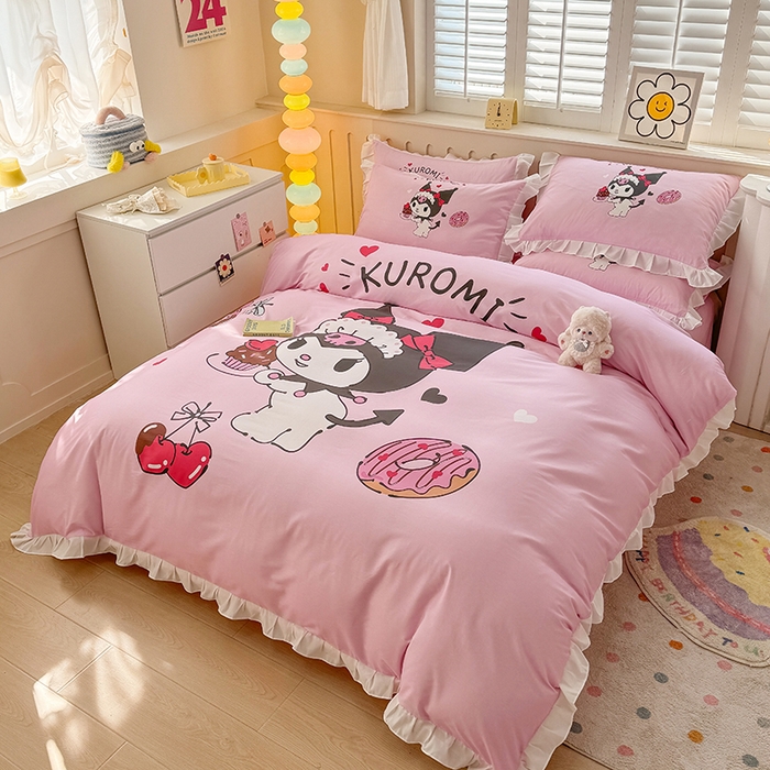 91家纺网 家纺一手货源 找家纺 玉元坊 2025新款三丽鸥全棉纯棉大版花边款床品三四件套第二批 （长期有货 不断货） 花边款-美味库洛米