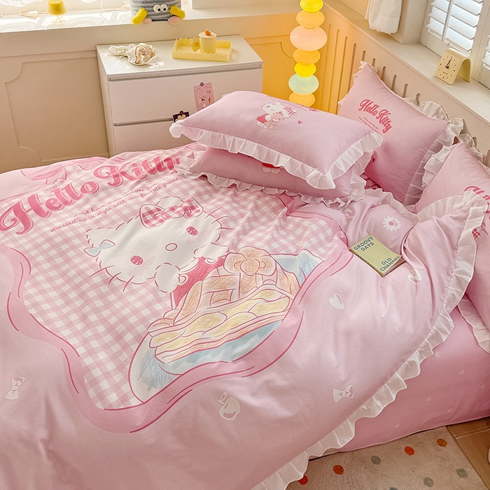 91家纺网 家纺一手货源 找家纺 玉元坊 2025新款三丽鸥全棉纯棉大版花边款床品三四件套第二批 （长期有货 不断货） 花边款-心动凯蒂