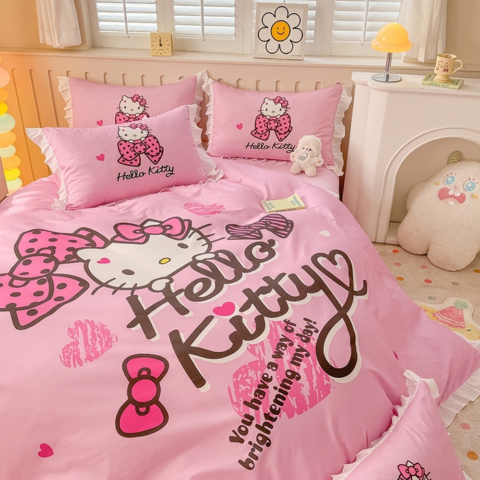 91家纺网 家纺一手货源 找家纺 玉元坊 2025新款三丽鸥全棉纯棉大版花边款床品三四件套第二批 （长期有货 不断货） 花边款-凯蒂宝贝