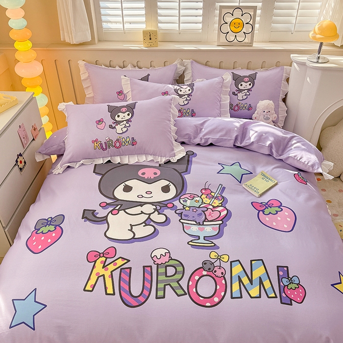 91家纺网 家纺一手货源 找家纺 玉元坊 2025新款三丽鸥全棉纯棉大版花边款床品三四件套第二批 （长期有货 不断货） 花边款-草莓库洛米