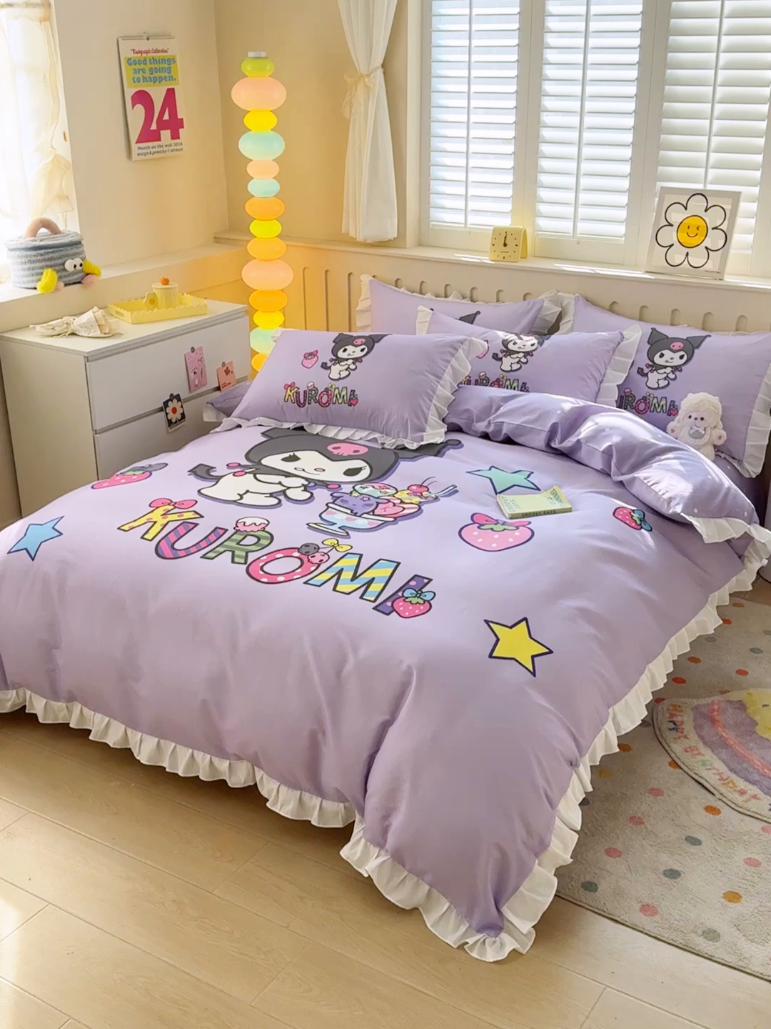 91家纺网 家纺一手货源 找家纺 玉元坊 2025新款三丽鸥全棉纯棉大版花边款床品三四件套第二批 （长期有货 不断货） 花边款-草莓库洛米