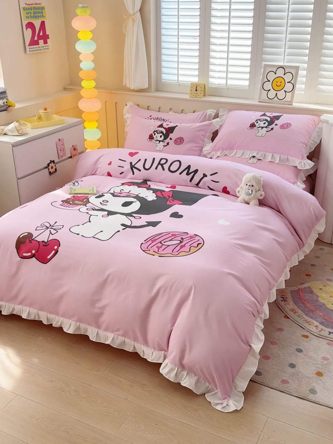 91家纺网 家纺一手货源 找家纺 玉元坊 2025新款三丽鸥全棉纯棉大版花边款床品三四件套第二批 （长期有货 不断货） 花边款-美味库洛米