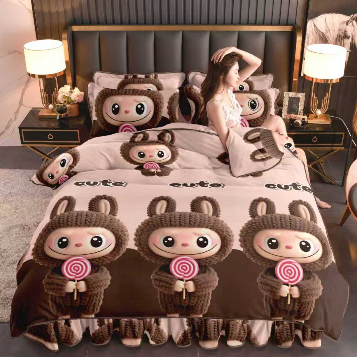 91家纺网 家纺一手货源 找家纺 （总）静缘分 2025新款230克特厚8.5斤牛奶绒金貂绒床裙款保暖四件套