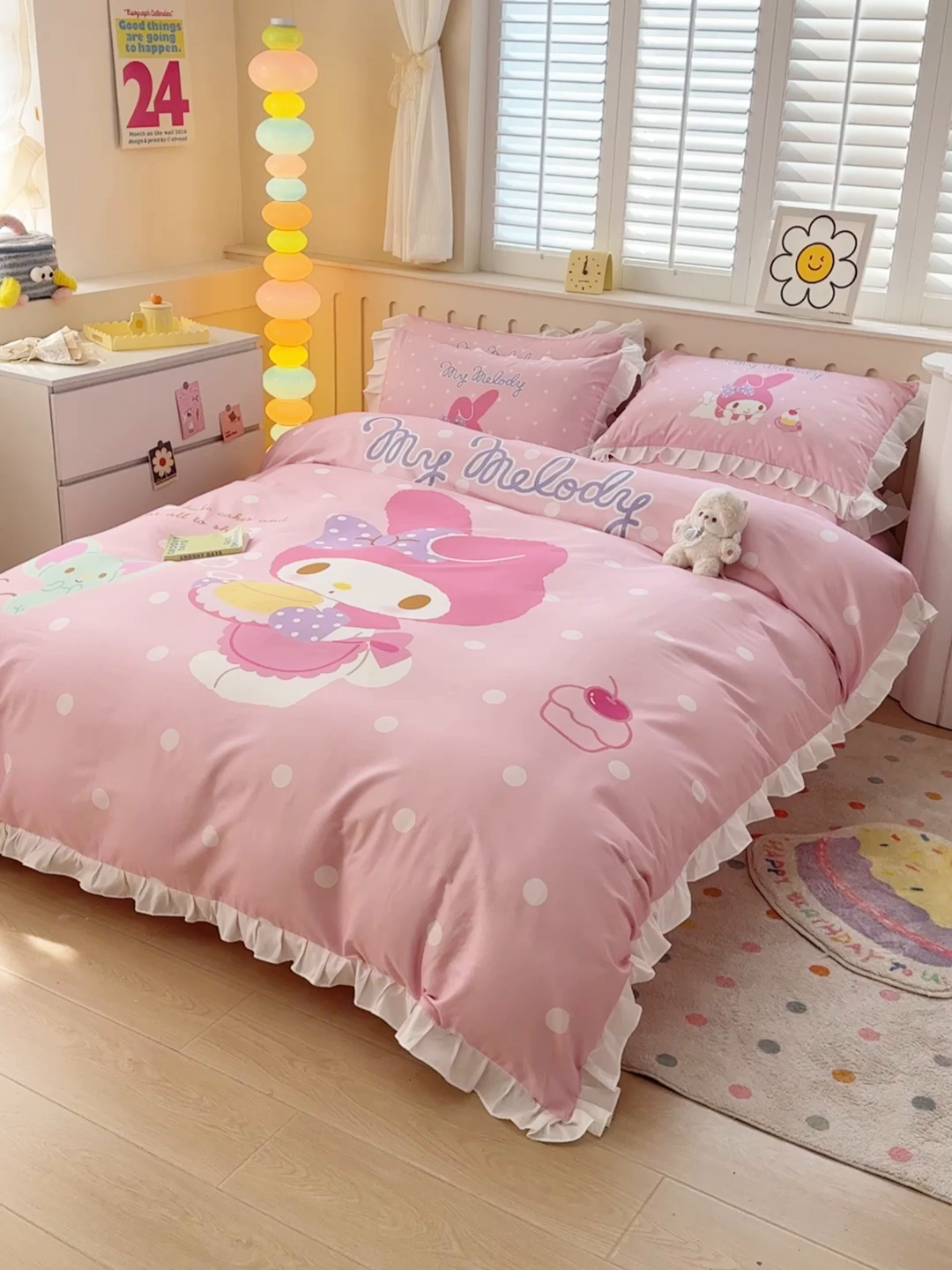 91家纺网 家纺一手货源 找家纺 玉元坊 2025新款三丽鸥全棉纯棉大版花边款床品三四件套第二批 （长期有货 不断货） 花边款-甜品美乐蒂