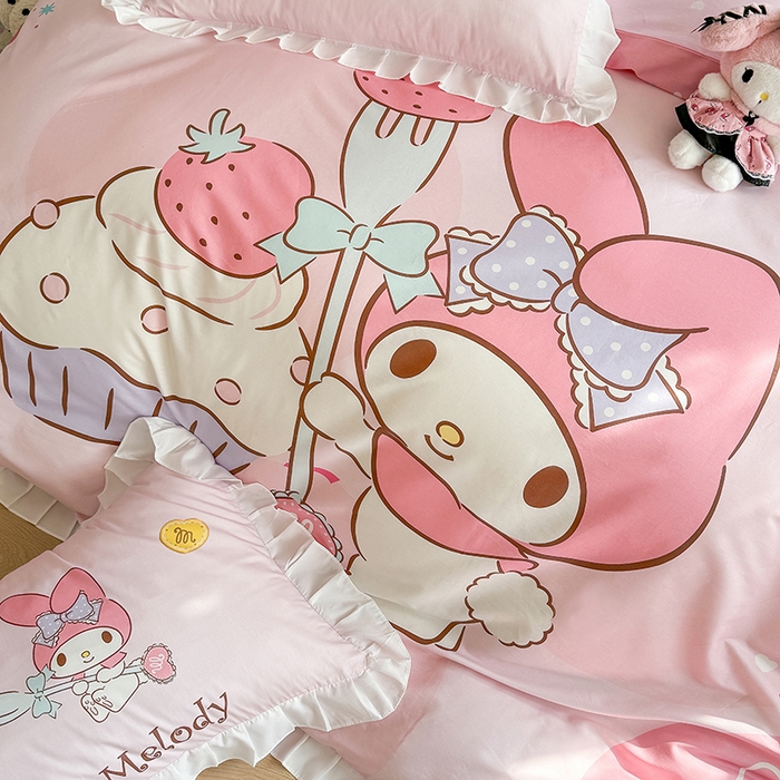 91家纺网 家纺一手货源 找家纺 玉元坊 2025新款三丽鸥全棉纯棉大版花边款床品三四件套第三批（长期有货 不断货） 大版花边-蛋糕美乐蒂