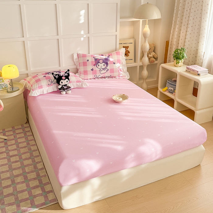 91家纺网 家纺一手货源 找家纺 玉元坊 2025新款三丽鸥全棉纯棉大版花边款床品三四件套第三批（长期有货 不断货） 大版花边-格子库洛米