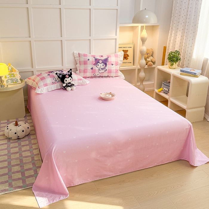 91家纺网 家纺一手货源 找家纺 玉元坊 2025新款三丽鸥全棉纯棉大版花边款床品三四件套第三批（长期有货 不断货） 大版花边-格子库洛米