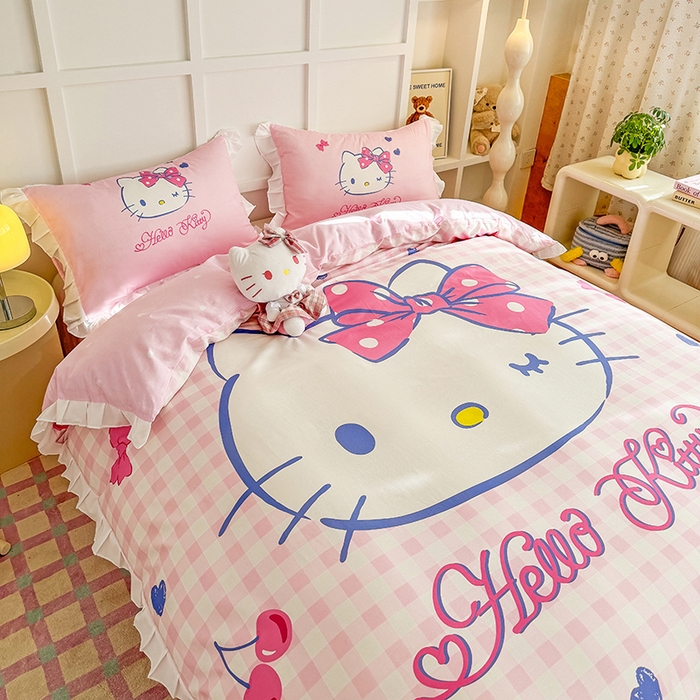 91家纺网 家纺一手货源 找家纺 玉元坊 2025新款三丽鸥全棉纯棉大版花边款床品三四件套第三批（长期有货 不断货） 大版花边-俏皮凯蒂