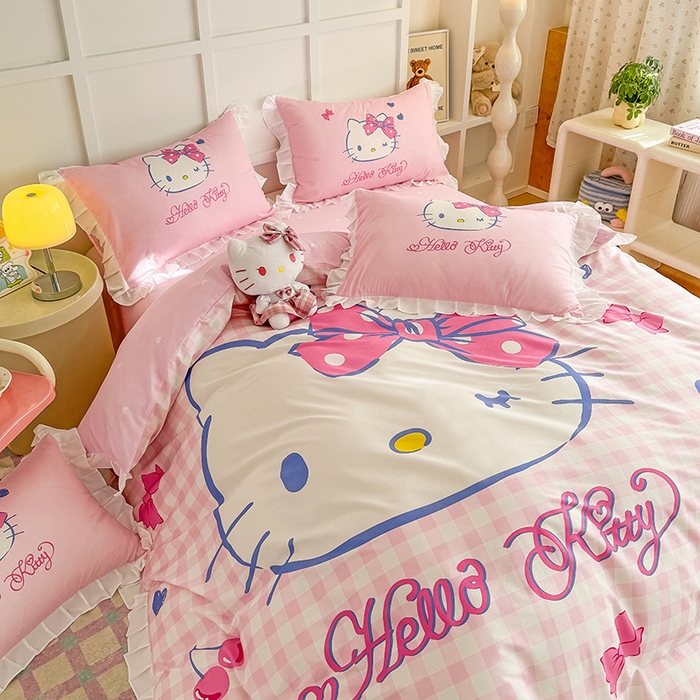 91家纺网 家纺一手货源 找家纺 玉元坊 2025新款三丽鸥全棉纯棉大版花边款床品三四件套第三批（长期有货 不断货） 大版花边-俏皮凯蒂