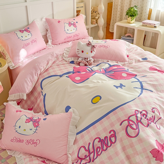 91家纺网 家纺一手货源 找家纺 玉元坊 2025新款三丽鸥全棉纯棉大版花边款床品三四件套第三批（长期有货 不断货） 大版花边-俏皮凯蒂