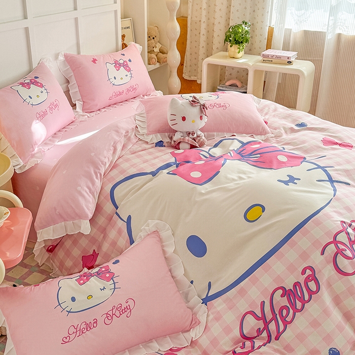 91家纺网 家纺一手货源 找家纺 玉元坊 2025新款三丽鸥全棉纯棉大版花边款床品三四件套第三批（长期有货 不断货） 大版花边-俏皮凯蒂