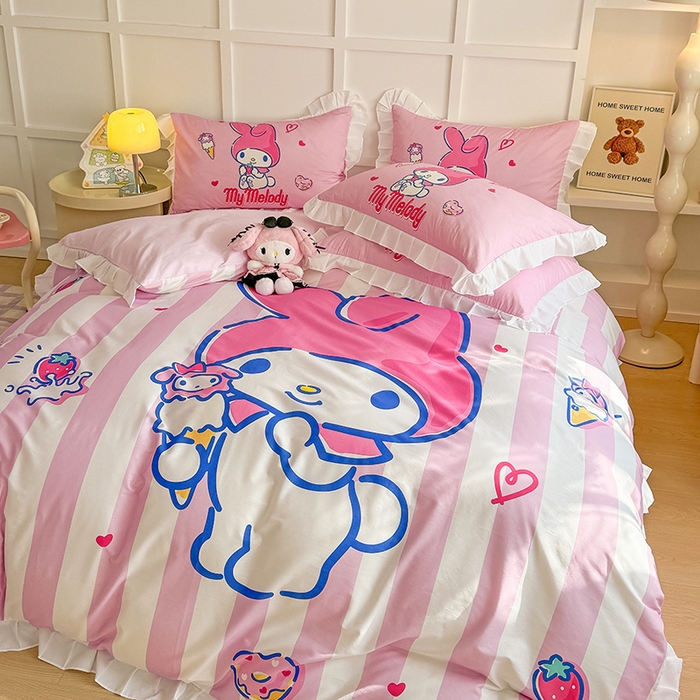 91家纺网 家纺一手货源 找家纺 玉元坊 2025新款三丽鸥全棉纯棉大版花边款床品三四件套第三批（长期有货 不断货） 大版花边-甜筒美乐蒂