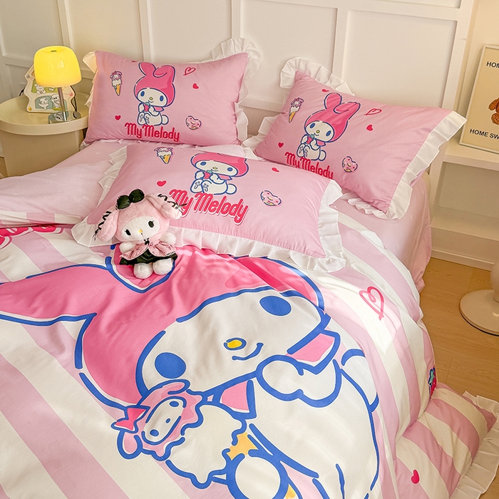 91家纺网 家纺一手货源 找家纺 玉元坊 2025新款三丽鸥全棉纯棉大版花边款床品三四件套第三批（长期有货 不断货） 大版花边-甜筒美乐蒂