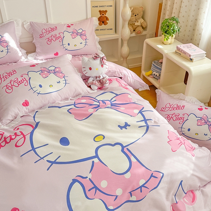 91家纺网 家纺一手货源 找家纺 玉元坊 2025新款三丽鸥全棉纯棉大版花边款床品三四件套第三批（长期有货 不断货） 大版花边-甜心凯蒂