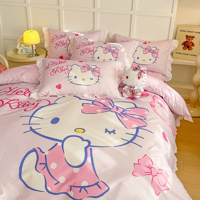 91家纺网 家纺一手货源 找家纺 玉元坊 2025新款三丽鸥全棉纯棉大版花边款床品三四件套第三批（长期有货 不断货） 大版花边-甜心凯蒂