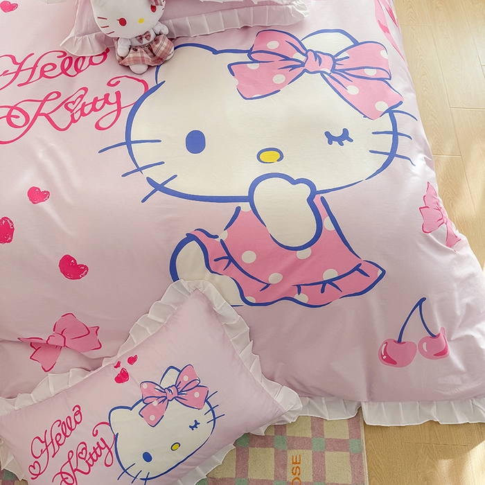 91家纺网 家纺一手货源 找家纺 玉元坊 2025新款三丽鸥全棉纯棉大版花边款床品三四件套第三批（长期有货 不断货） 大版花边-甜心凯蒂