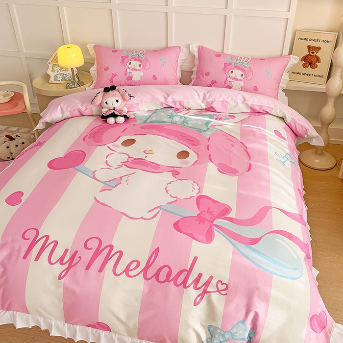 91家纺网 家纺一手货源 找家纺 玉元坊 2025新款三丽鸥全棉纯棉大版花边款床品三四件套第三批（长期有货 不断货） 大版花边-甜心美乐蒂