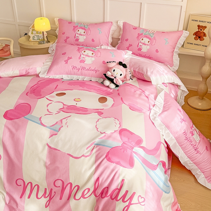 91家纺网 家纺一手货源 找家纺 玉元坊 2025新款三丽鸥全棉纯棉大版花边款床品三四件套第三批（长期有货 不断货） 大版花边-甜心美乐蒂