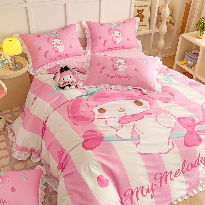 91家纺网 家纺一手货源 找家纺 玉元坊 2025新款三丽鸥全棉纯棉大版花边款床品三四件套第三批（长期有货 不断货） 大版花边-甜心美乐蒂