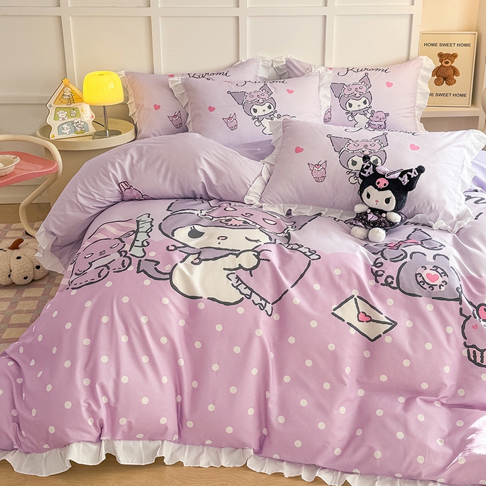 91家纺网 家纺一手货源 找家纺 玉元坊 2025新款三丽鸥全棉纯棉大版花边款床品三四件套第三批（长期有货 不断货） 大版花边-晚安库洛米