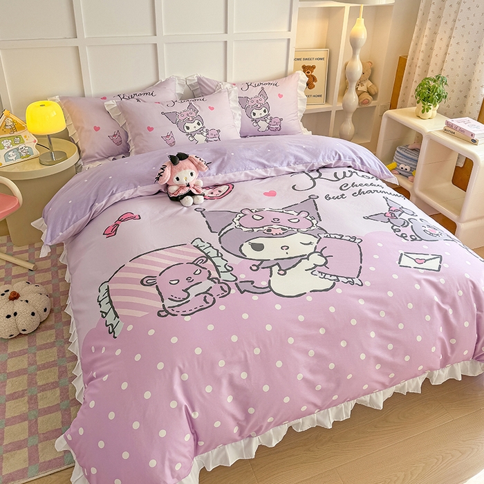 91家纺网 家纺一手货源 找家纺 玉元坊 2025新款三丽鸥全棉纯棉大版花边款床品三四件套第三批（长期有货 不断货） 大版花边-晚安库洛米