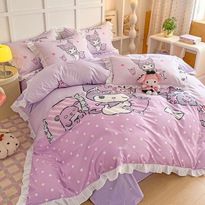 91家纺网 家纺一手货源 找家纺 玉元坊 2025新款三丽鸥全棉纯棉大版花边款床品三四件套第三批（长期有货 不断货） 大版花边-晚安库洛米